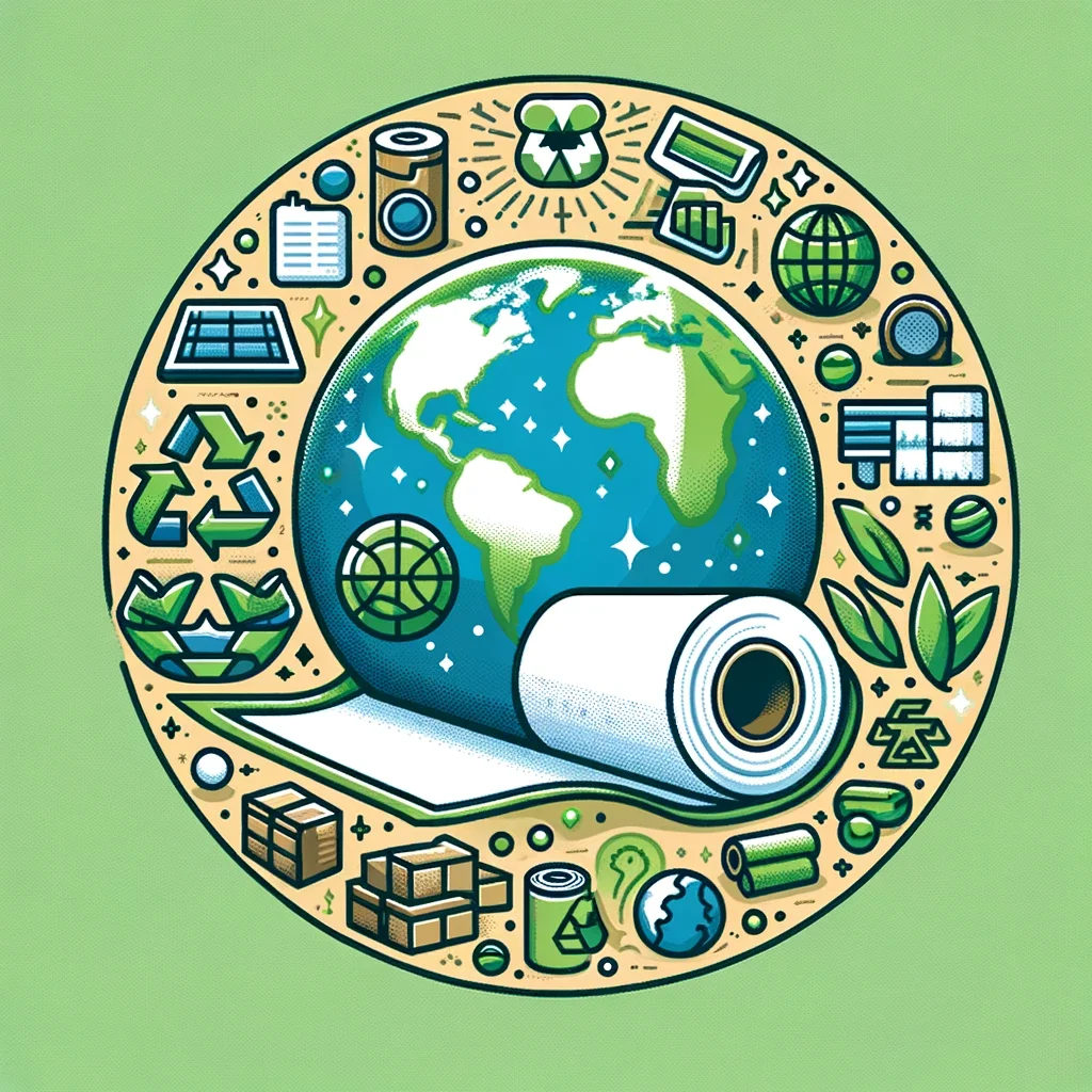 Globe surrounded by recycled materials and green energy symbols